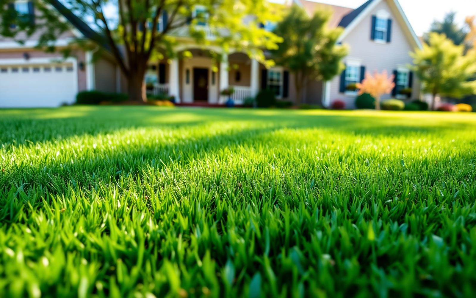 Dense, healthy, deep green lawn after professional lawn treatments